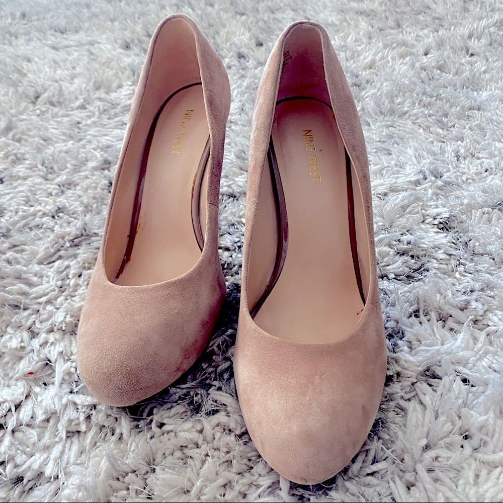 Nine West Nude Suede Platform Pumps